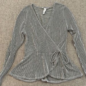 V-Neck Peplum Long Sleeve Shirt